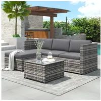 Ulife Gartenlounge-Set Graues Lounge-Set aus Polyrattan, Gartenmöbel mit 4 Sitz, (Set, 1 Tisch, 1 Sofa, 1 Hocker), Stahlrahmen, inkl. 4 Sitzkissen und 3 Rückenkissen grau