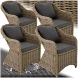 Tectake Rattansessel 60 x 71 x 84 cm natur 4 St. inkl. Sitzkissen