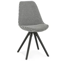 Vintage Esszimmerstuhl mit Hahnentrittmuster Stoff | Gepolsterter Designerstuhl mit Holzbeinen | Schwarz Weiß Klassisch | Kadima Design