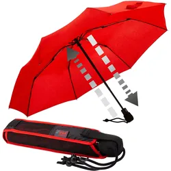 Taschenregenschirm EUROSCHIRM "light trek automatic", rot, Bezug: 100% Polyester, uni, Regenschirme, kompakte Größe, mit Automatik und integriertem Kompass im Griff