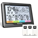 Newentor Wetterstation Funk mit 3 Außensensor Innen und Außen Thermometer Hyg...