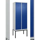 C+P Spind Classic PLUS, Gestell, 2 Abteile, HxBxT 212x80x50cm, Zylinderschloss, Hellgrau/Enzianblau von PROREGAL