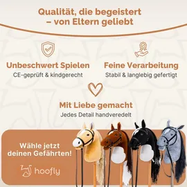 hoofly Hoofly® Hobby Horse Beige (Haflinger) – Großes Steckenpferd für Kinder A3 mit Schraubstab/Hobby Horse Pferde Set mit Trense