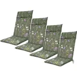 Natura Punto, Sitzkissen, 4er-Set Hochlehner-Auflage, Gartenstuhlkissen wasserabweisend, Blumenmuster grün, 120x50cm (120 x 50 cm)