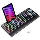 TECURS Gaming Tastatur Kabellos-Leise, Ergonomisch, 2 in 1 USB A/C, Multimedia-Tasten, Handy Halter, Kabellose Tastatur Beleuchtet Wireless für PC/Windows/Mac, QWERTZ Deutsche Layout(Schwarz)