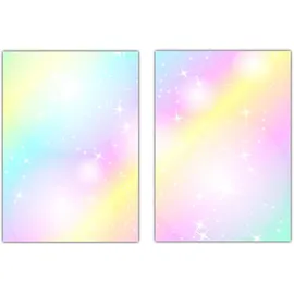 LYSCO 2x25 Blatt - Rainbow Motiv-Briefpapier (MPA-5215+5216, DIN A4) Regenbogen Motivpapier mit knallig bunten Farben und Sternen