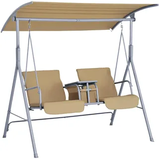 Outsunny Hollywoodschaukel Gartenschaukel Schaukel 2-Sitzer mit Sonnendach Beige 175 x 112 x 165 cm