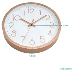 Intirilife Wanduhr in Rosé Gold - Weiß mit 30,5 cm Durchmesser - Praktische Zeitanzeige Chronometer