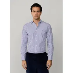 Hackett London für Herren. HM3010473 Stadt Bengalen blaues Hemd (S), Lässig, Party, Baumwolle, Klassisch, Langarm