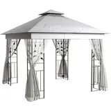 Pavillon Mit Doppeldach, 3x3 M Wasserabweisend Stabil Winterfest Gartenpavillon Mit Moskitonetz Hellgrau