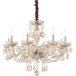 Ideal Lux Glas-Kronleuchter ROSE, 8-flammig, E14, Bernstein / Chromdetails IDEA-166889