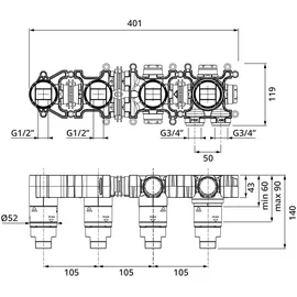 Herzbach MODUL7 Einbaukörper mit Auslauf 70.720012.1.09 Hebelmischer 2 Verbraucher