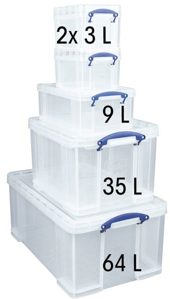 5er-Set Ablageboxen transparent, Really Useful Box