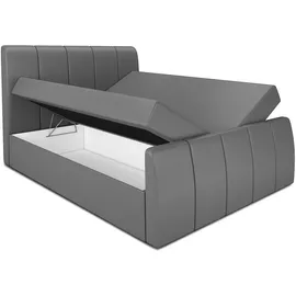A&J MöbelLand Boxspringbett KARIS 160x200 mit Bettkasten, Topper und gepolstertem Kopfteil. Farbe: Dunkelgrau - Dunkelgrau