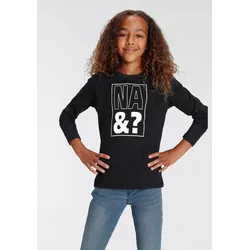 Langarmshirt KIDSWORLD "NA&?", Mädchen, Gr. 176/182, schwarz, Jersey, Obermaterial: 100% Baumwolle, bedruckt, Basic hüftlang, Rundhals, Langarm abgesteppte Kante, Shirts, langärmlig, Basic-Passform, mit Statement-Druck