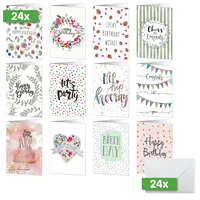 Sigel DS704 Geburtstags-Karten-Set, 24 Stück, A6, inkl. weiße Umschläge,