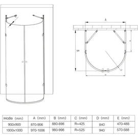 doporro Halbkreisdusche Duschkabine 100x100x190cm Glasdusche ESG-Sicherheitsglas Klarglas inkl. Easy-Clean-Beschichtung - Transparent