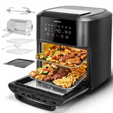 Aigostar Heißluftfritteuse 12L Heißluftofen Backofen, 1700W Mini-Backofen mit 7 Zubehör,LED-Display Vorheizen&Warmhalten,Obst Dehydrator,8 Programme, Air Fryer Fritteuse ohne Öl