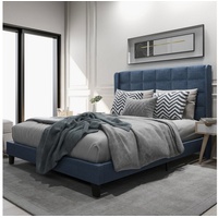 SOFTWEARY Polsterbett, Doppelbett mit Kopfteil und Lattenrost, 140x200 cm, Bett, Bezug aus Leinen blau 140 cm x 200 cm x 24.5 cm