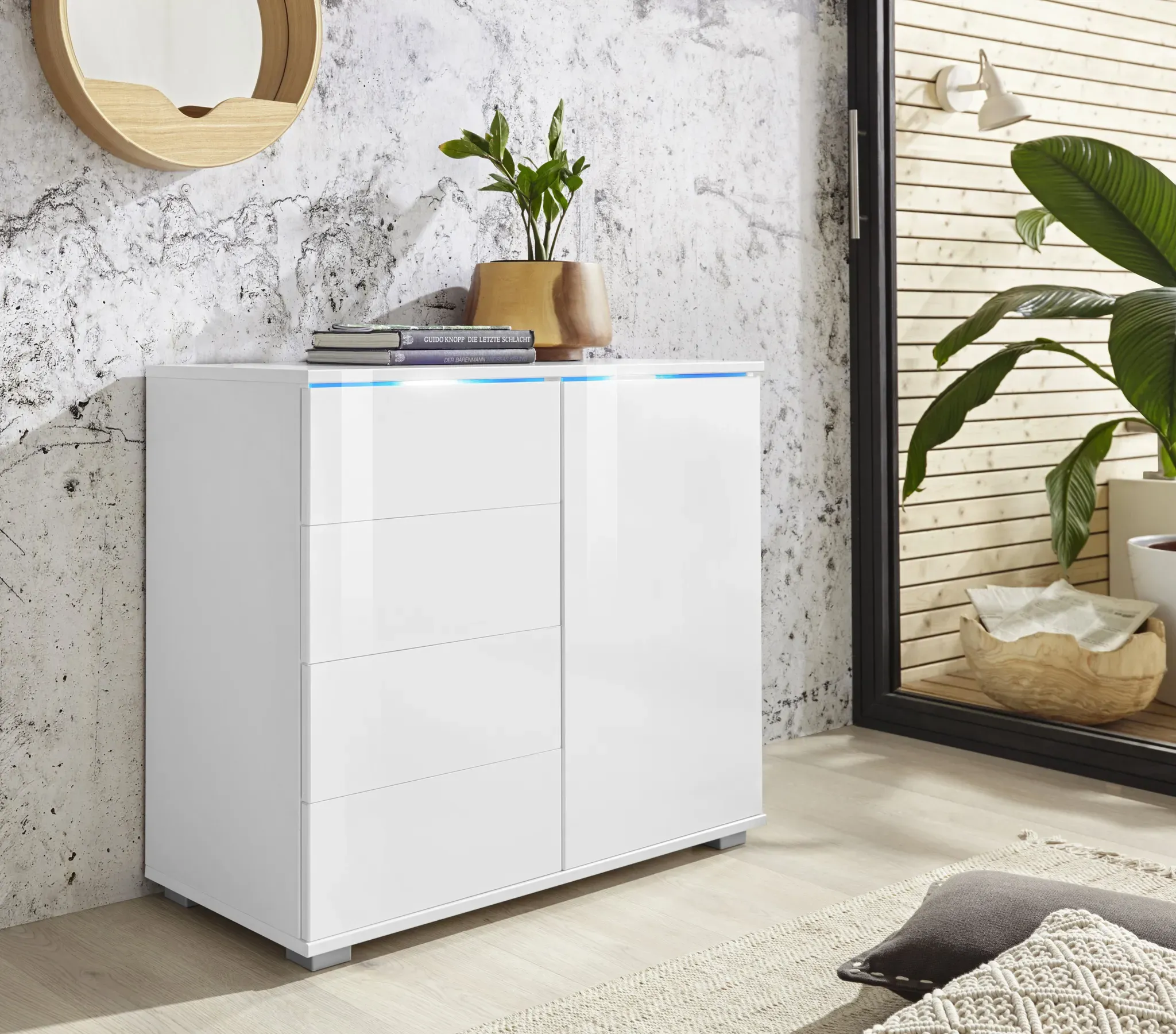 Kombikommode PRIESS, weiß (weiß, weiß hochglanz), B:82cm H:71cm T:38cm, Sideboards, Kombikommode