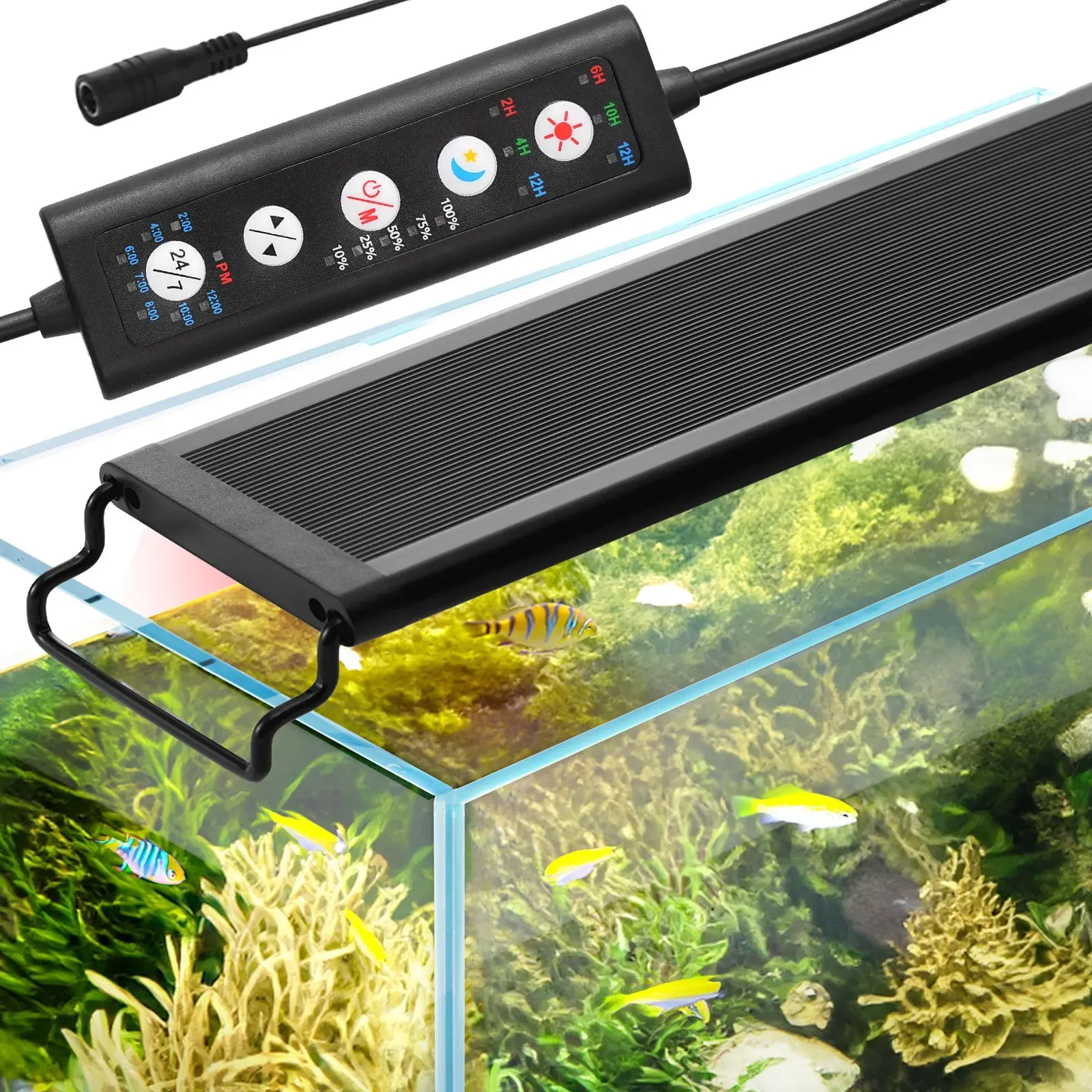 VEVOR 18 W Vollspektrum-Aquarienlicht mit 24/7-Naturmodus, Einstellbarem Timer & 5-stufiger Helligkeit, mit Ausziehbaren Halterungen aus Aluminiumlegierung für 46-61 cm Süßwasser-Pflanzenaquarien