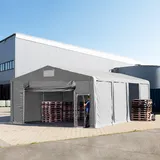 TOOLPORT 8x8 m Zelthalle mit 3m Seitenhöhe Pvc Plane 850 N grau, wasserdicht Ganzjahreszelt mit Hochziehtor