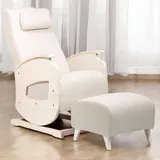 NeiLux Design Schaukelstuhl mit Hocker – Handgefertigter Schaukelstuhl – Gemütlicher Schwingsessel mit Armlehnen für Wohnzimmer, Schlafzimmer & als Lesesessel – Relax Sessel (White)