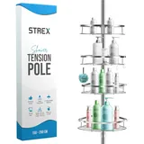 Strex Teleskop Duschregal Edelstahl - Höhenverstellbar 150-275 cm - 4 Körbe - Robuste Qualität - Befestigung ohne Bohren oder Schrauben - Telesk...