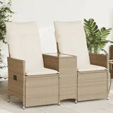 Gartensofa 2-sitzer Verstellbar Mit Tisch Beige Poly Rattan