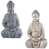 NEUSTEIN XXL Großer Buddha 50 cm Steinoptik Garten Deko Figur Skulptur Feng Shui sitzend Steinfigur-Optik (dunkelgrau)