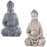 NEUSTEIN XXL Großer Buddha 50 cm Steinoptik Garten Deko Figur Skulptur Feng Shui sitzend Steinfigur-Optik (dunkelgrau)