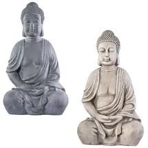 NEUSTEIN XXL Großer Buddha 50 cm Steinoptik Garten Deko Figur Skulptur Feng Shui sitzend Steinfigur-Optik (dunkelgrau)