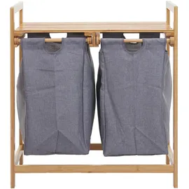 Mendler Wäschesammler HWC-B83, Laundry Wäschesortierer Wäschekorb Wäschebehälter, Bambus 2 Fächer 74x64x33cm 70l ~ dunkelgrau