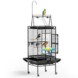 HOBBYZOO Vogelkäfig mit Spielplatz Oben, vogelkäfig groß mit 3 Holzstangen und 360° Rollen, Vogelvoliere mit 5 Futterstellen, 83 x 78 x 210 cm