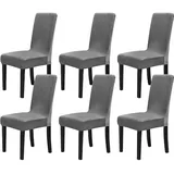 Chickwin Stuhlhussen 6er Set, Samt Dehnbarer Stuhlbezug, Waschbarer Hohen Zurück Stuhlhussen Slipcover Für Esszimmer, Hotel, Küche, Bankett, Partys,Abnehmbaren Stuhl Schutz -Grau