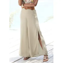 Palazzohose LASCANA, Damen, Gr. 38, N-Gr, beige (sand), Web, Obermaterial: 100% Viskose, unifarben, modisch, figurumspielend knöchellang, Hosen, mit weitem Bein und Schlitz, Stoffhose, lockere Passform