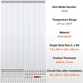 Vevor Streifenvorhang Türvorhang 243 cm x 121,9 cm Transparent