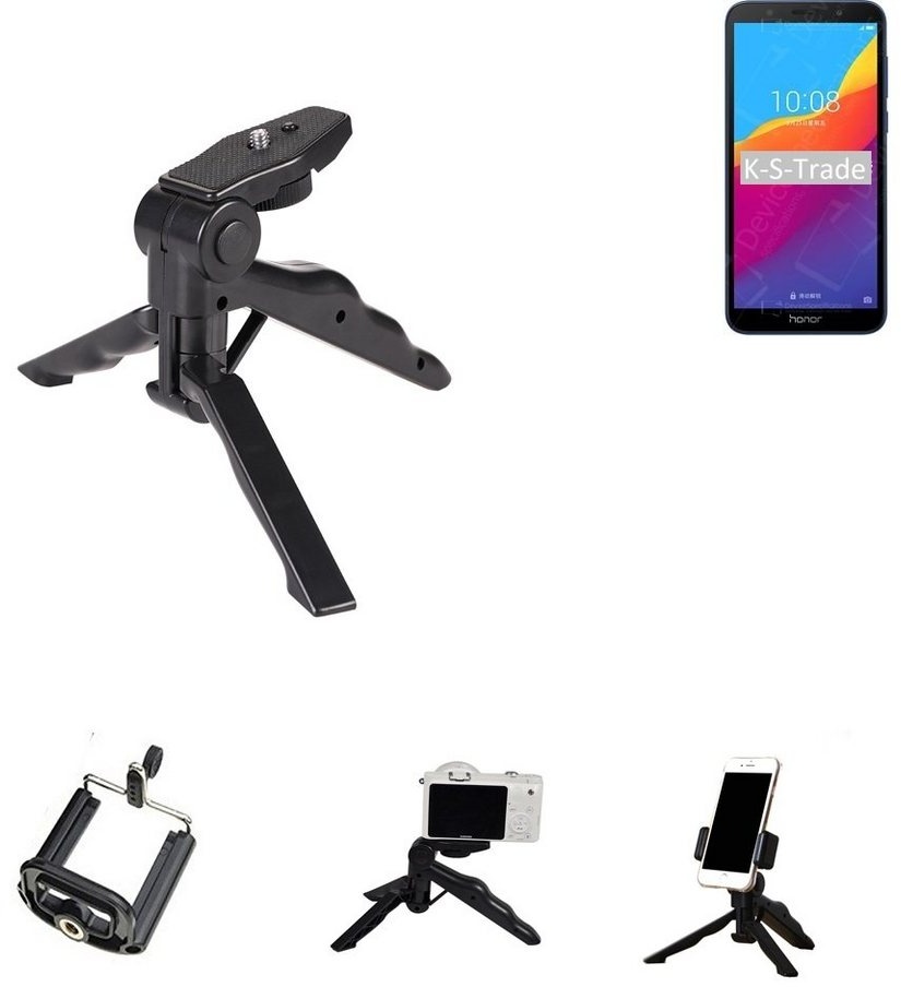 K-S-Trade für Huawei Honor Play 7 Smartphone-Halterung, (Stativ Tisch-Ständer Dreibein Handy-Stativ Ständer Mini-Stativ) schwarz