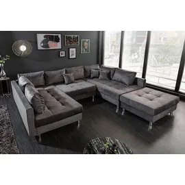 Riess-Ambiente Moderne XXL Wohnlandschaft KENT 305cm grau Samt Bigsofa inkl. Hocker Federkern