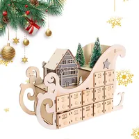 Adventskalender aus Holz mit LED-Lichtern, Weihnachts-Adventskalenderhaus mit 24 Aufbewahrungsschubladen, zum selber befüllen, Countdown-Kalender, Ornament für Kinder, Weihnachtsfeiertagsdekoration