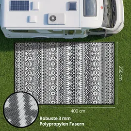 evocamp Outdoor Teppich 250x400 cm, Kunststoffteppich, wetterfest für Terrasse, grau-weiß