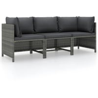 vidaXL 3-Sitzer-Gartensofa mit Kissen Grau Poly Rattan