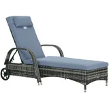 Polyrattan Sonnenliege Gartenliege Verstellbare Rückenlehne Matratze Relaxliege Metallrahmen 200x73x103cm Grau