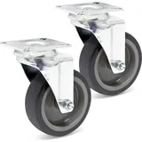 Wiltec Lenkrollen Set 2x Transportrolle ungebremst Ø75mm bis 75kg pro Rad mit Kunststoffrad und Anbauplatte, leiser Lauf, Transportrollen