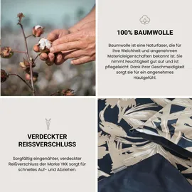 SCHIESSER Artistic Floral Dunkelblau/Beige 135 x 200 cm + 80 x 80 cm