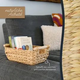 HMF Aufbewahrungskorb Badezimmer geflochten aus Wasserhyazinthe mit Holzgriffen 32 x 22 x 12 cm beige