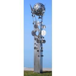 Casa Padrino Designer Edelstahl Garten Skulptur Säule mit Kugel Silber 75 x 70 x H. 268 cm - Handgefertigte Wetterbeständige Garten Dekoration