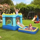 Hüpfburg Aufblasbar Spielcenter Mit Gebläse Rutsche Trampolin Planschbecken/bällebad Wasserpistole 364x173x182 Cm Blau