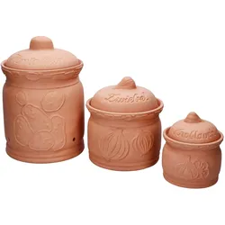 3er Set TERRA Kartoffel-, Zwiebel- & Knoblauchtopf aus Terrakotta - 1983, 1984 & 1985