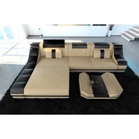 Sofa Dreams Ecksofa Ledercouch Sofa Leder Turino L Form Ledersofa, Couch, mit LED, wahlweise mit Bettfunktion als Schlafsofa, Designersofa beige|goldfarben|schwarz